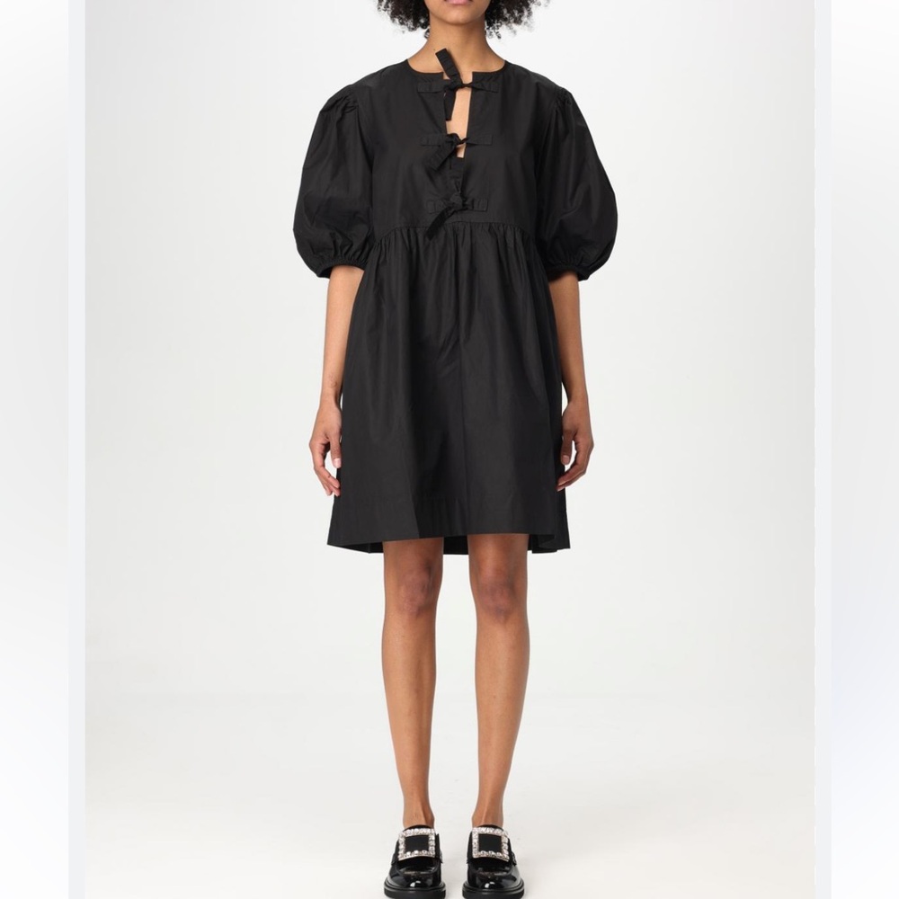 GANNI black organic cotton babydoll mini dress, size EU 38/ US6